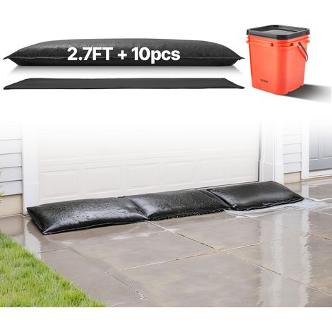 VEVOR Barriere Anti-inondation Activee par lEau, Sacs deInondation Lot de 10PCs 43x83 cm avec Seau, Barriere Absorbante lEau, Dispositif de Protection pour Porte, Sous-sol, Garage