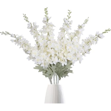 Lot de 6 Fleurs artificielles Delphinium Blanches de 85,1 cm, Fleurs artificielles en Soie avec tiges, Aspect réaliste pour la Maison, Le Jardin, l'arrangement de Mariage (Blanc) (1/5)