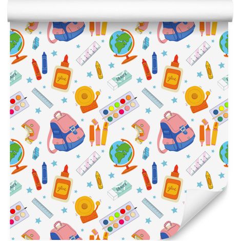 Carta da parati "Ritorno a scuola" nei colori bianco, crema, corallo e pesca, 50x1000 cm. (1/5)