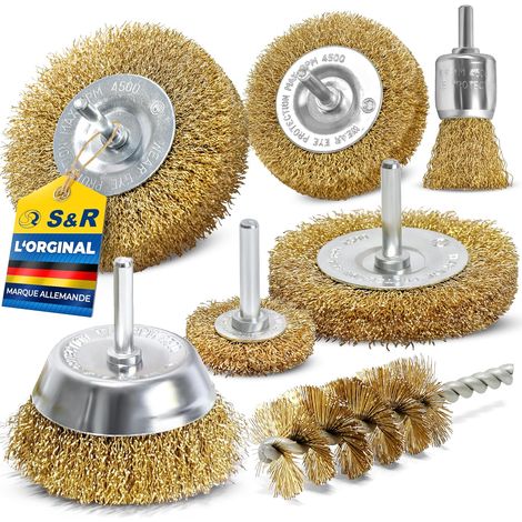 Set 7 Brosses Métalliques - Acier et Laiton - Tige 6mm - Nettoyage Rouille et Polissage - Pour Perceuse et Meuleuse - Diamètres Variés (1/5)