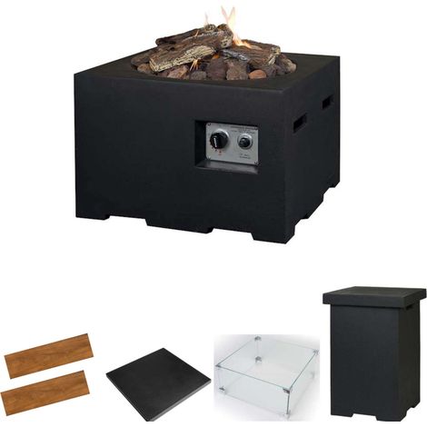 Happy Cocooning Mania Feuertisch Komplettset 12 kW quadratisch klein 60x60x40 cm Beton-Optik schwarz (1/5)