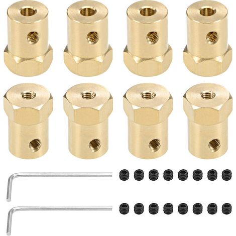Hexagonal Coupleur 4mm Alésage Moteur Hexagonal Laiton Arbre Couplage Flexible Connecteur pour Voiture Roues Pneus Arbre Moteur 8Pcs (1/3)