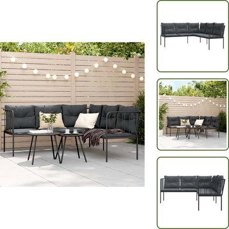 Gartensofa in L-Form mit Kissen Schwarz Stahl und Textilene - Gartensofa - Ecksofa - Outdoormöbel - Lounge Set - Terrassenmöbel (1/5)