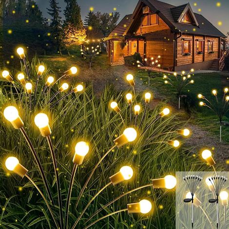 Solarbetriebene Glühwürmchen-Gartenleuchten für den Außenbereich, 2 Stück 8 LED Solar-Gartenleuchten IP65 wasserdicht für Balkon, Garten, Terrasse, Gehweg (Warmweiß) [Energieklasse A++]