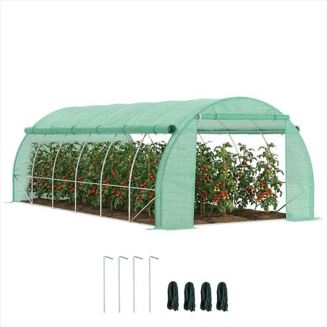 Serre de jardin tunnel 18 m² avec porte et 12 fenêtres PE Vert (1/5)