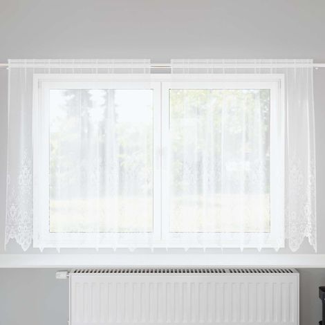 Spitzenvorhang mit Vorhängen Floral Weiß 160 x 200 cm Polyester