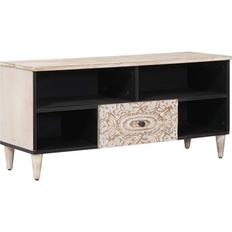 TV Cabinet with Shelf White 100 x 33.5 x 46 cm Solid Mango Wood vidaXL