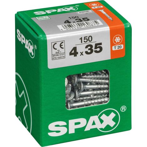 Juego de 150 tornillos SPAX Torx de acero con cabeza avellanada, Diam.4 mm x L.35 mm SPAX