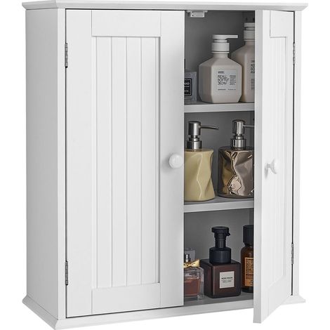 VEVOR Armoire murale de salle de bain, 2 portes et etagere reglable, armoire a pharmacie au-dessus des toilettes, organisateur suspendu peu encombrant avec etageres pour buanderie, cuisine, blanc