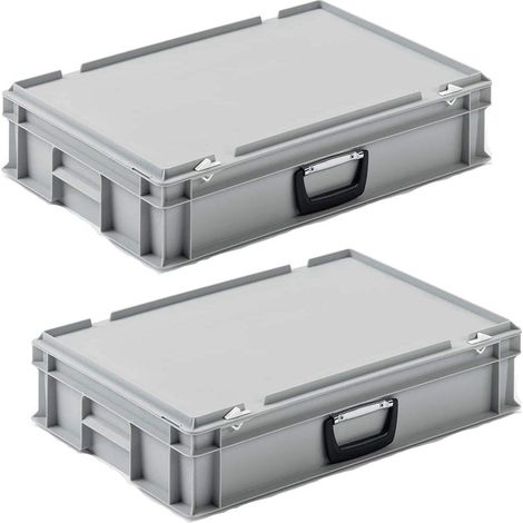 BRB Lot de 2 valises empilables en polypropylène Gris 600 x 400 x 130 mm
