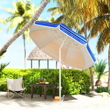 Großer Strandsonnenschirm mit UPF50+ UV-Schutz, verstellbarer Neigung und Tragetasche, Ø 180 x 196 cm, mehrfarbig