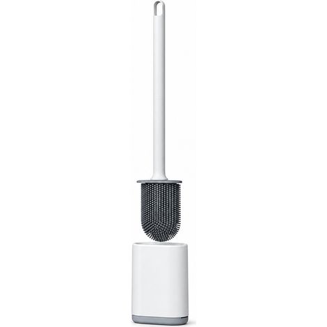 Brosse WC en Caoutchouc Souple Blanche avec Support, Suspendue au Mur pour Salle de Bain (1/5)