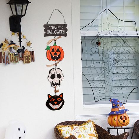 Panneau En Bois - Décoration Accrochée Pour Porte - Thème Halloween Citrouille - Dimensions 35 x 9,5 x 1 cm - 1 Pièce (1/5)