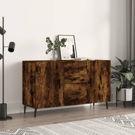 Buffet bas,Buffet Commode industriel chêne fumé 100x36x60 cm bois d'ingénierie -QS16274 (1/5)