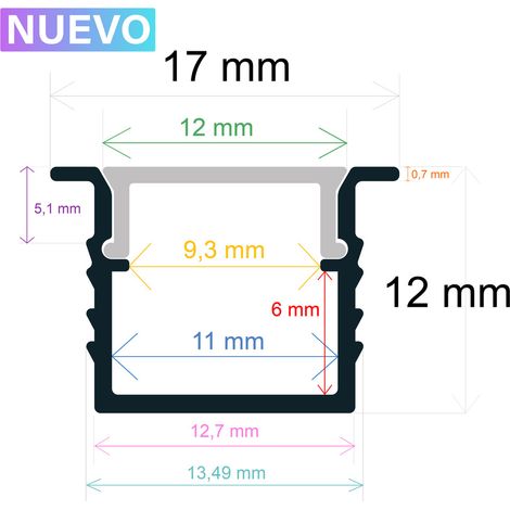 Perfil Led Empotrar 17x12mm Opal 2m 161712