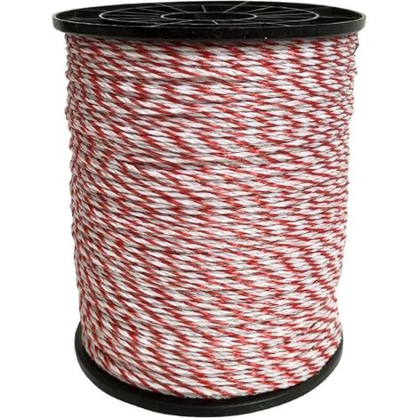 Bobine de fil conducteur de clôture électrique à 6 brins en nylon et acier inoxydable, pour protection des cultures pour bétail, mouton, cheval, animaux domestiques (rouge et blanc, 6 brins, 500 (1/5)