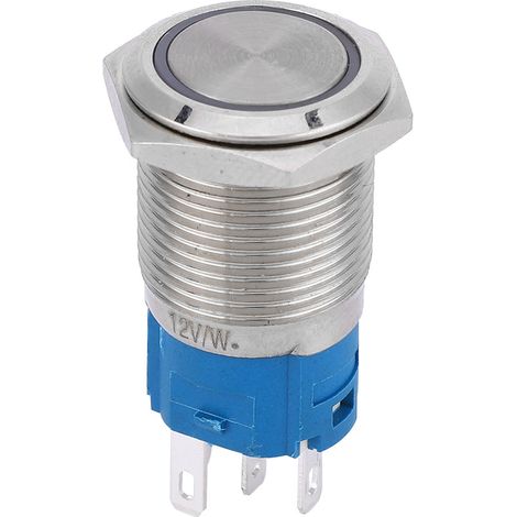 16mm LED Light Self Reset 1NO 1NC Metal Push Button Switch for Car Modification(White Light 5V) (1/5)