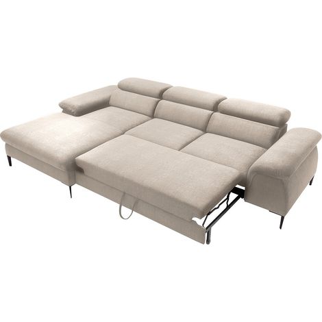 Canapé d'angle gauche convertible en velours beige SEPINA (1/2)