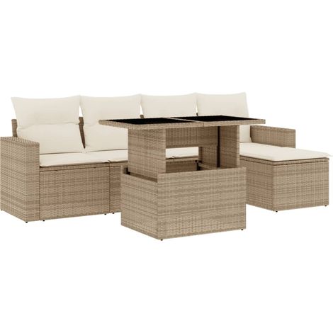 Set Divano da Giardino 6 pz con Cuscini Beige in Polyrattan vidaXL (1/5)