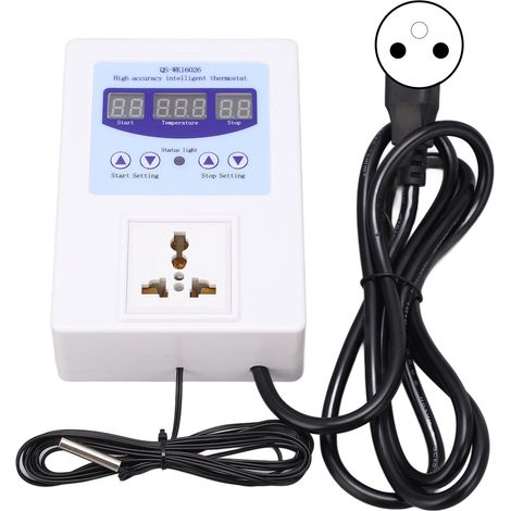 Thermostat numérique automatique intelligent large tension AC 110-240V avec prise EU blanche – Contrôleur de température précis pour régulation (1/5)