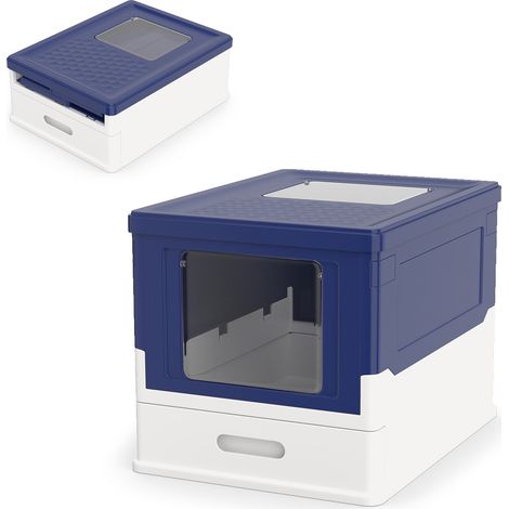 Maison de toilette chat pliable fermée, bac à litière anti-odeurs avec tiroir extensible, pour chaton et chat moyen (1/5)
