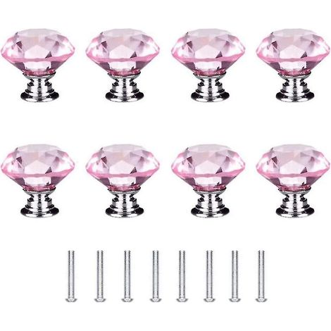 Lot de 8 poignées de porte en verre cristal de 30 mm, motif diamant, avec vis (1/5)