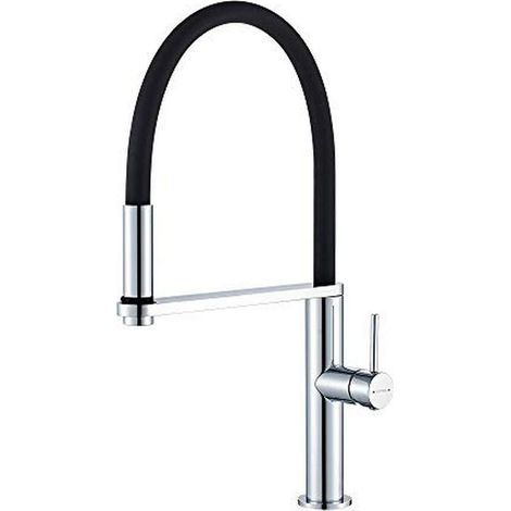 GRIFEMA LYON-G4006 Rubinetto Cucina Professionale con Bocca Molto Alta (537MM), Miscelatore per Cucina con Beccuccio Universale Girevole (G3/8 Pollici), Cromo/Nero (1/4)