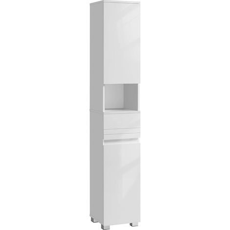Meuble de salle de bain haut, meuble de rangement étroit, meuble étroit, étagère de salle de bain avec tiroir, étagères réglables, 30 x 30 x 170 cm, blanc BBC560P31 (1/5)