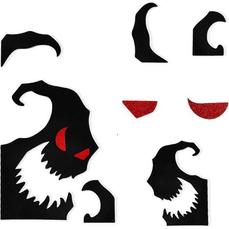 Autocollants muraux d'Halloween faciles à installer pour portes et fenêtres : chauve-souris, autocollants muraux décoratifs noirs, tête de citrouille, modèle de démon aux yeux rouges. (1/5)