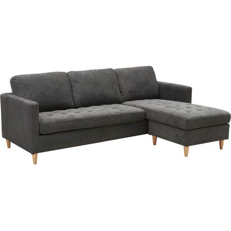 JAKSON - Canapé Méridienne Reversible en Tissu Gris Anthracite Chiné