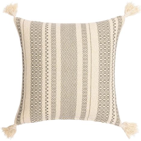 Coussin Déco à Pompons "Solando" 45x45cm Naturel (1/5)