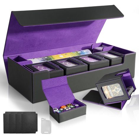 Boîte de Rangement Cartes MTG Commander - Coffre de Stockage 6-en-1 Grand Capacité (2400 Cartes), 5 Boîtiers Amovibles + Compartiment Dés, Dimensions 44.2 x 20 x 10.4 cm, noir et violet (1/5)