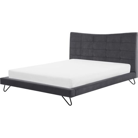 Letto Grigio in Velluto a Doghe Trapuntatura a Bottoni 160 x 200 cm Lannion