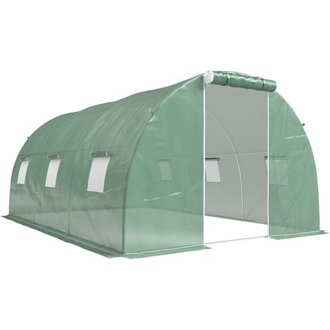 Serre tunnel jardin 13,5 m², 6 ouvertures, porte à fermeture éclair enroulable, cadre acier galvanisé, bâche PE 4,5 x 3 x 2 m vert (1/5)