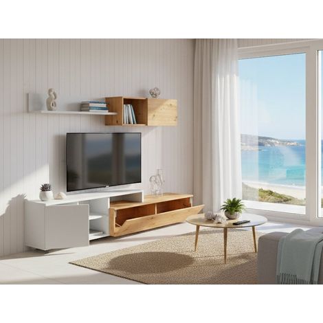 Parete Attrezzata - Modulabile 7 Ripiani, Marrone Rovere Nodi, -, 220x40x44h cm Sullana