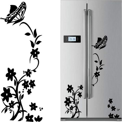 Lot de 2 stickers muraux, papillons et fleurs, autocollants muraux, noirs, stickers muraux auto-adhésifs, décoration murale pour chambre, salon[NX] (1/5)