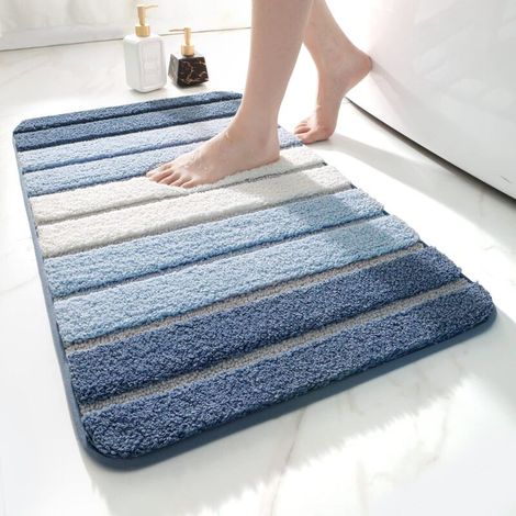 Tapis de Bain 40 x 60 cm Tapis de Salle de Bain Antidérapant Super Absorbant d'eau, Lavable en Machine, Tapis de Sol de Salle de Bain Absorbant en Microfibre,Bleu (1/5)