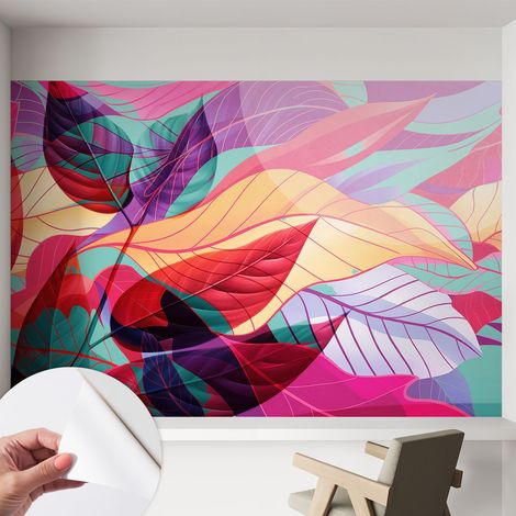 Papier peint autocollant adhésif avec motifs pour salon et chambre accessoire stylé pour votre intérieur Feuilles abstraites 152x104 cm (1/5)