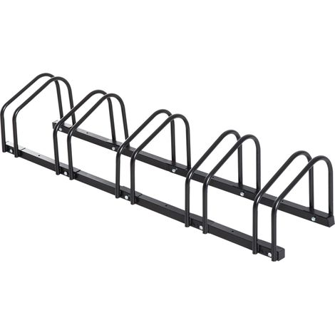 Râtelier pour 5 vélos au sol 145 x 33 x 27 cm rangement compact pneus 65 mm fixation prépercée moderne en acier noir (1/5)
