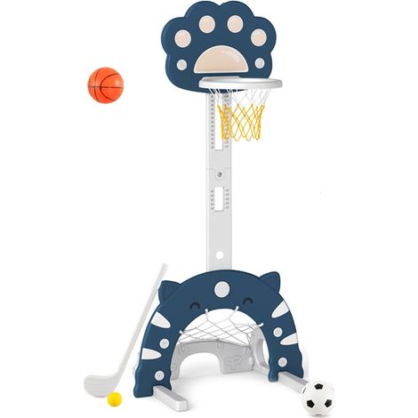 3 en 1 Panier de Basket-Ball Enfant en Forme Patte de Chat avec Hauteur Réglable & Cercle Pliable, Centre de Sports Enfant, pour 3 Ans+, Bleu (1/5)