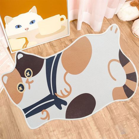 Tapis de chambre/tapis de salle de bain/tapis antidérapant en forme de chaton/tapis de chambre/motif chat fleuri 50 x 80 cm (1/5)