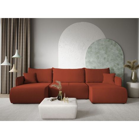 Wohnlandschaft Sofa mit Schlaffunktion CALGARY Stoff Curio Ziegelrot (1/4)