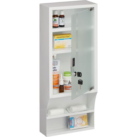 Relaxdays Armadietto Pronto Soccorso per Medicinali, Cassetta Medicine Chiusa a Chiave, 5 Scomparti, 65x27x12, Bianco