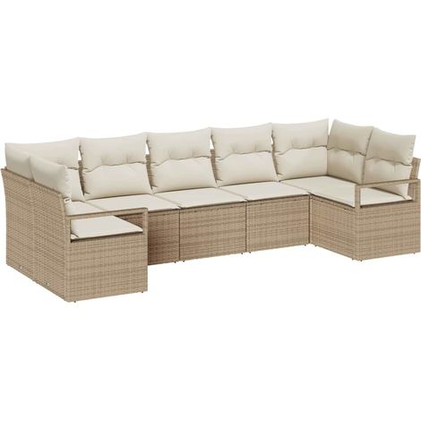 Maison Exclusive - Set Divano da Giardino 7 pcs Beige e Bianco polyrattan