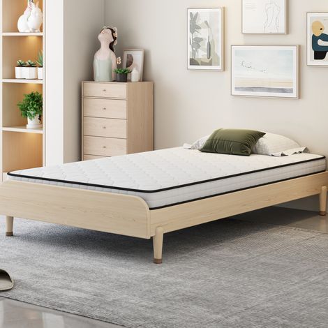 Materasso a molle 90x190x10 cm bianco in tessuto e metallo con supporto ergonomico H3 arrotolato (1/5)
