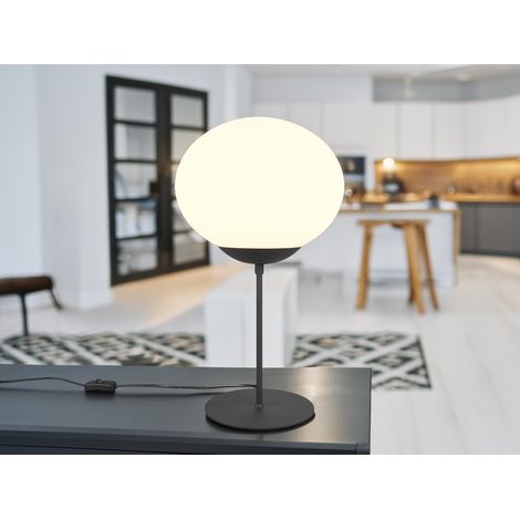 Große Retro Tischleuchte FOMENTO Schwarz mit Glaskugel, Höhe 52cm