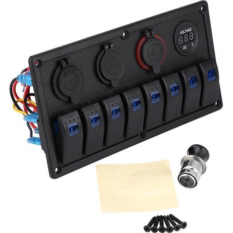 SUNXURY 12V 24V 8-fach Auto-Boot LED-Wippschalter-Bedienfeld mit Dual-USB-Voltmeter und Zigarettenanzünder (1/5)