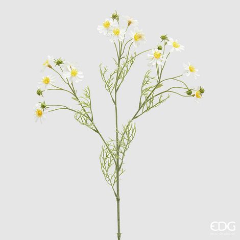 EDG Enzo De Gasperi Camomilla Ramo con Foglie H 70 Cm Pianta Artificiale Bianco