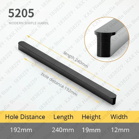 (Noir 192 mm, ensemble de 2 pièces) Poignées de placard de cuisine, alliage d'aluminium, quincaillerie.