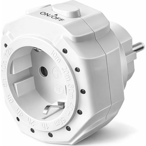 Minuteur Prise Programmable – 12 Durées de Compte à Rebours, 3600W 16A, avec Voyant Lumineux, Arrêt Automatique, Prise avec Minuterie pour Intérieur (1/5)